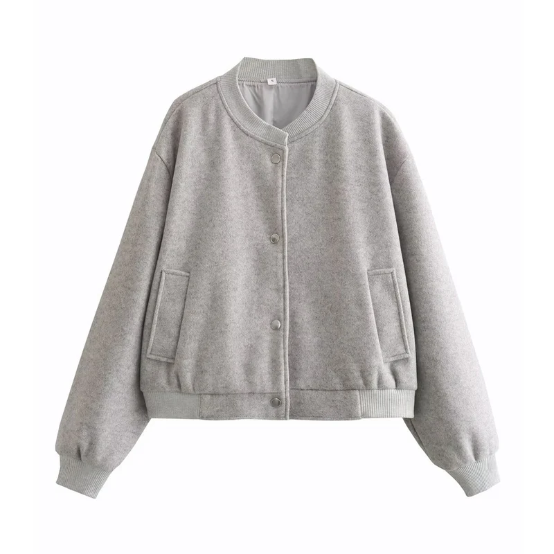 Damen Oversize-Bomberjacke aus Wollmix mit Druckknopfverschluss und geripptem Saum Drune