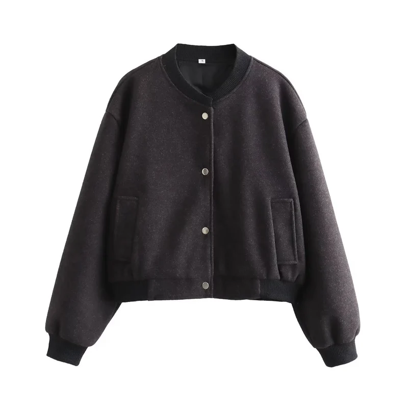 Damen Oversize-Bomberjacke aus Wollmix mit Druckknopfverschluss und geripptem Saum Drune
