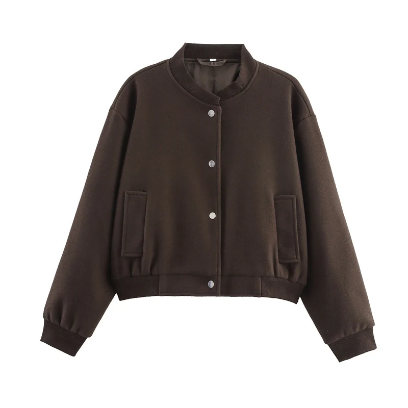 Damen Oversize-Bomberjacke aus Wollmix mit Druckknopfverschluss und geripptem Saum Drune