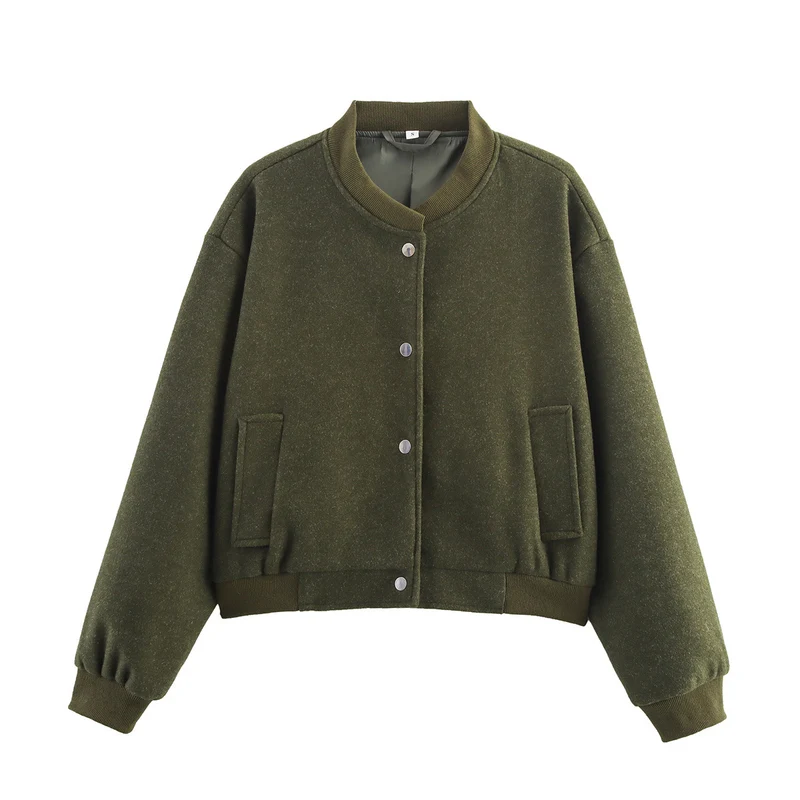 Damen Oversize-Bomberjacke aus Wollmix mit Druckknopfverschluss und geripptem Saum Drune