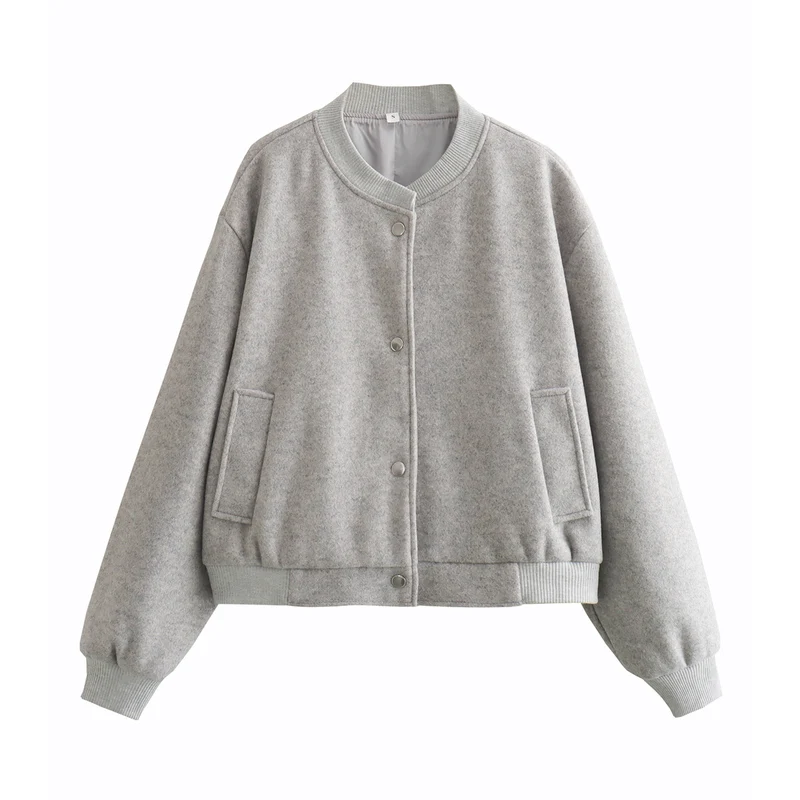 Damen Oversize-Bomberjacke aus Wollmix mit Druckknopfverschluss und geripptem Saum Drune