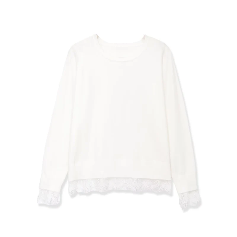 Damen Oversize Baumwollpullover mit Spitzenbesatz Drune