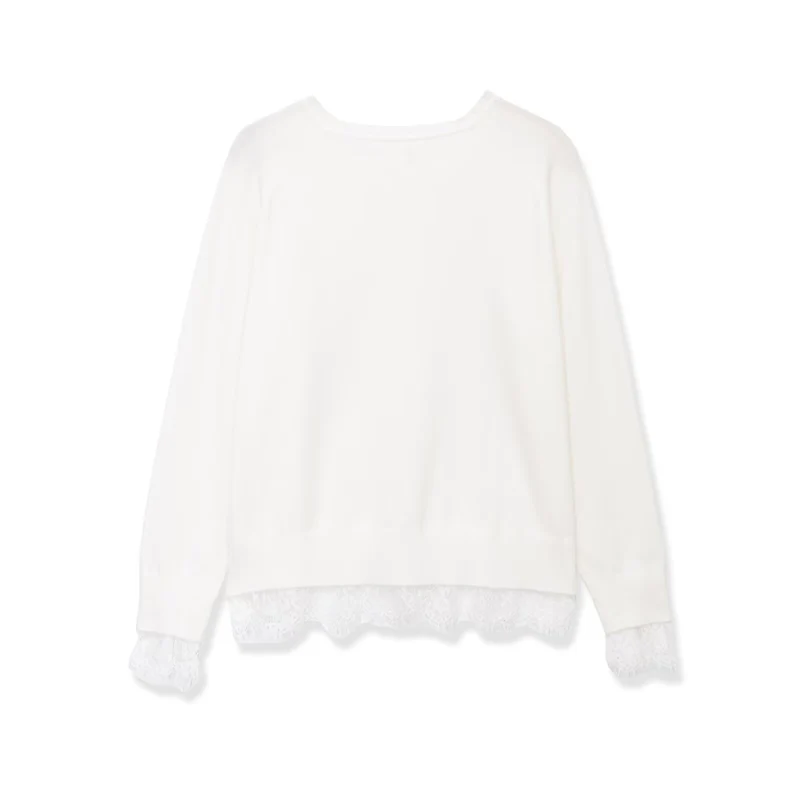 Damen Oversize Baumwollpullover mit Spitzenbesatz Drune