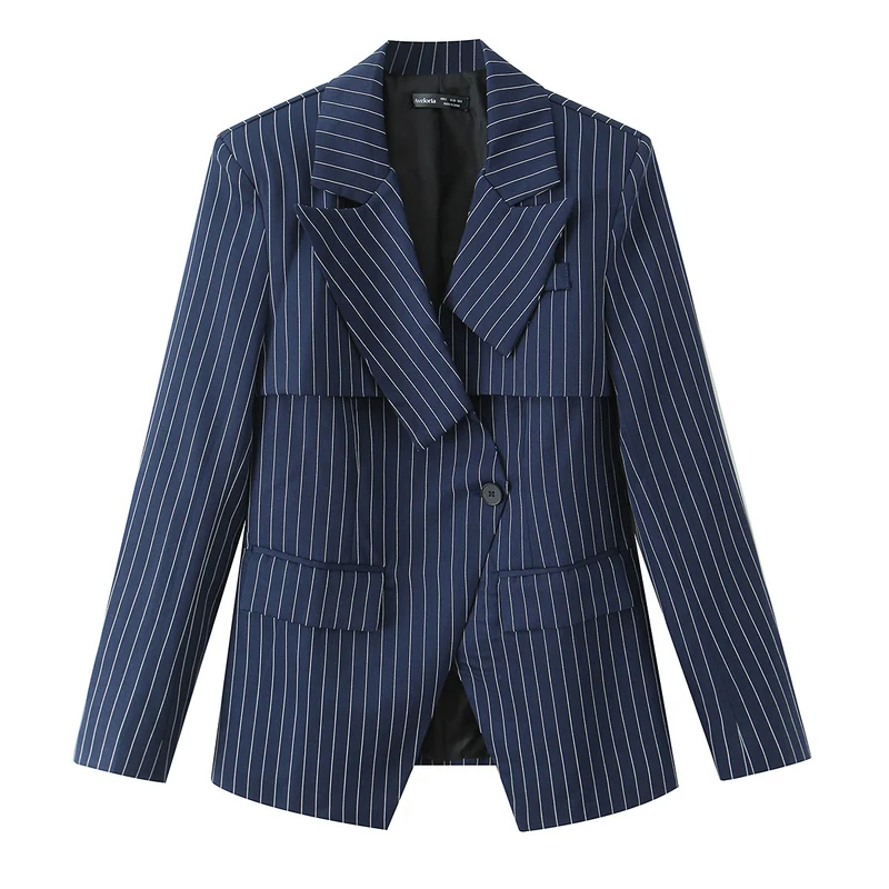 Damen Nadelstreifen-Tailored-Blazer mit markantem Revers, Pattentaschen und taillierter Silhouette Drune