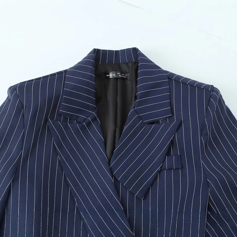 Damen Nadelstreifen-Tailored-Blazer mit markantem Revers, Pattentaschen und taillierter Silhouette Drune