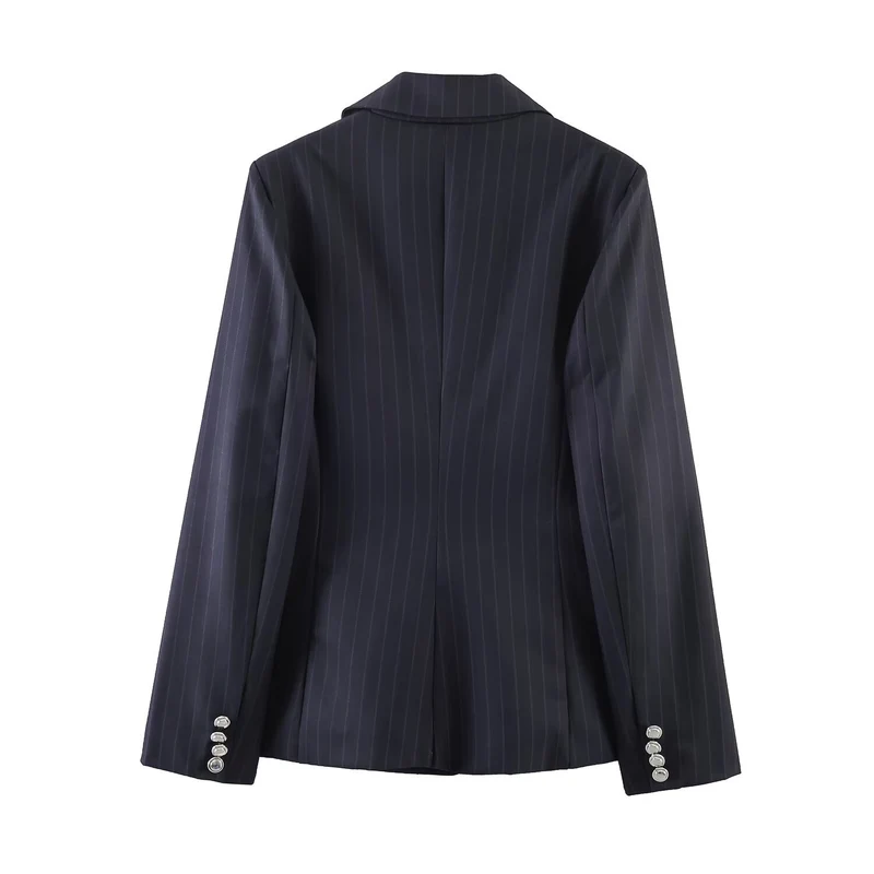 Damen Nadelstreifen-Blazer mit Taillierungsnähten und Ein-Knopf-Verschluss Drune