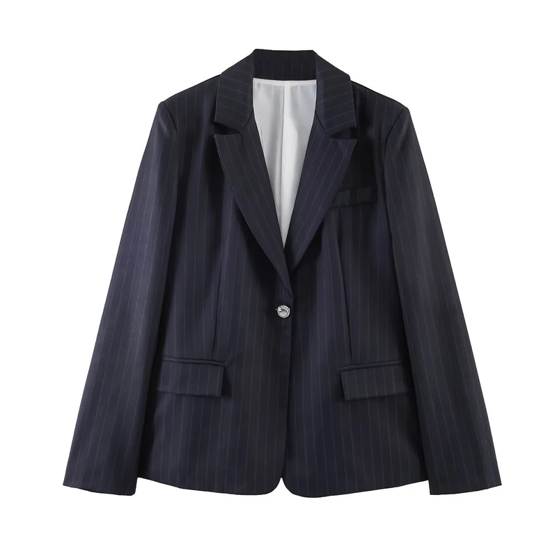 Damen Nadelstreifen-Blazer mit Taillierungsnähten und Ein-Knopf-Verschluss Drune