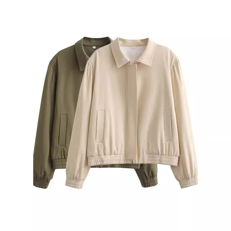 Damen Minimalistische Harrington-Bomberjacke mit verdeckter Frontblende und gerafftem Saum Drune