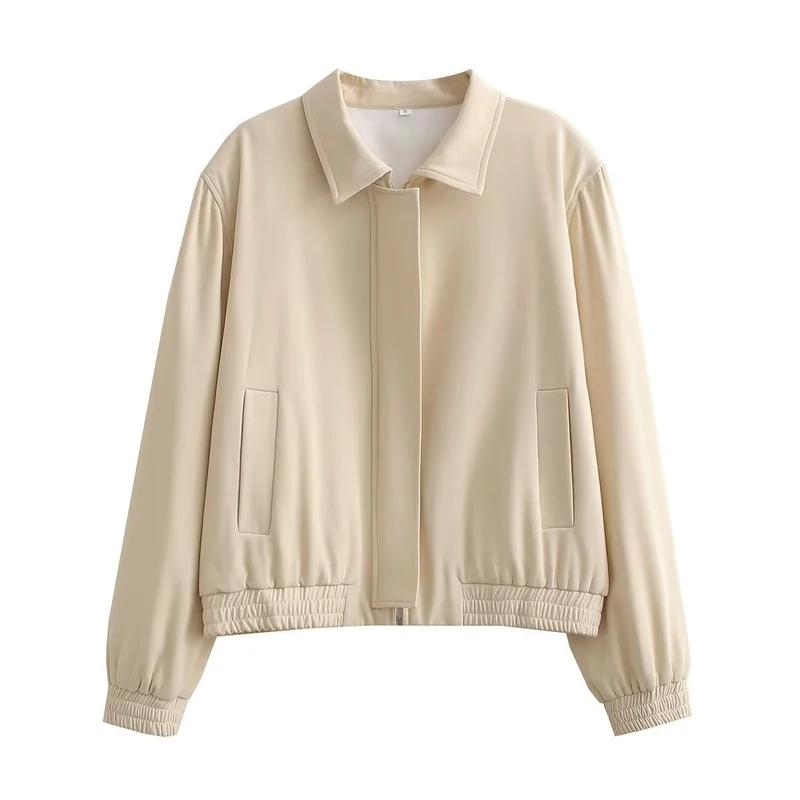 Damen Minimalistische Harrington-Bomberjacke mit verdeckter Frontblende und gerafftem Saum Drune