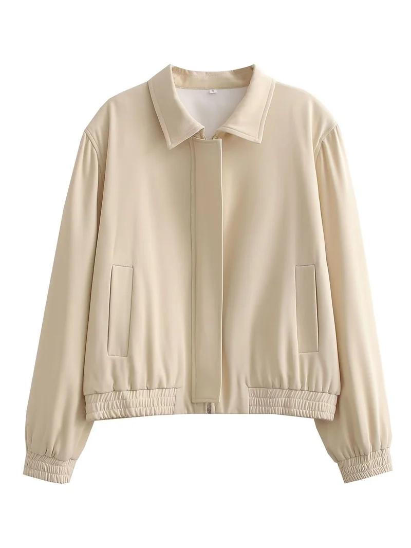 Damen Minimalistische Harrington-Bomberjacke mit verdeckter Frontblende und gerafftem Saum Drune