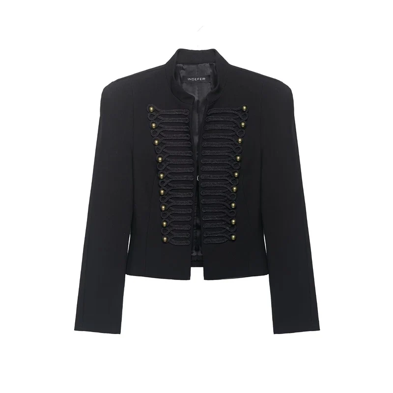Damen Militärisch inspirierte Kurzjacke mit Stehkragen und Zierkordeln Drune