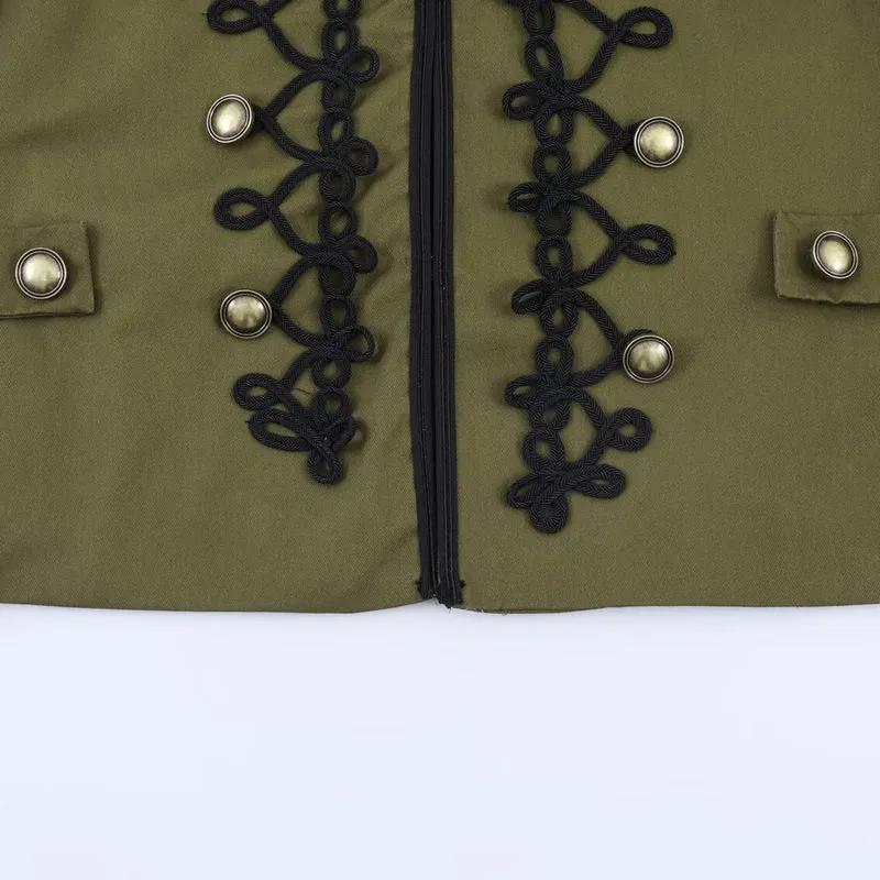 Damen Militärisch inspirierte Kurzjacke mit dekorativer Kordauflage und Stehkragen Drune