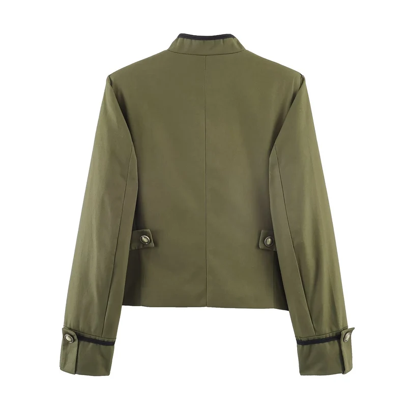 Damen Militärisch inspirierte Kurzjacke mit dekorativer Kordauflage und Stehkragen Drune