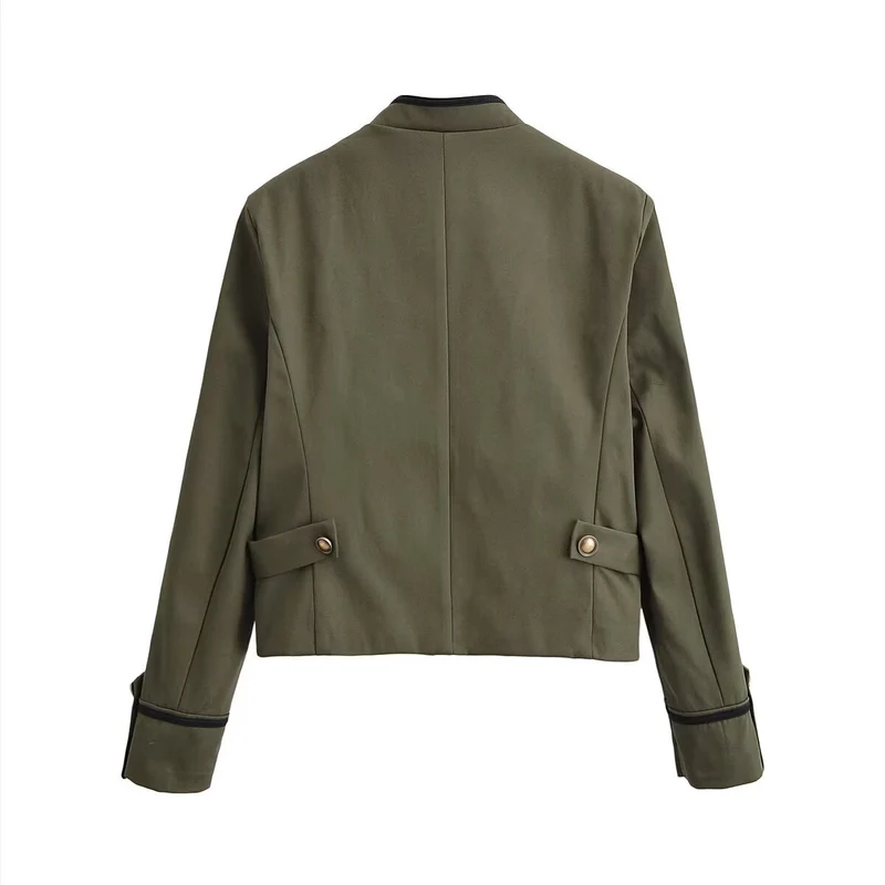 Damen Militärinspirierte Kurzjacke mit Stehkragen, Zierkordeln und Goldknöpfen Drune