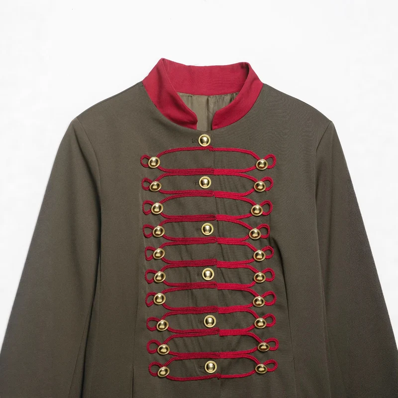 Damen Militärinspirierte Kastenjacke mit dekorativen Froschverschlüssen und Stehkragen Drune