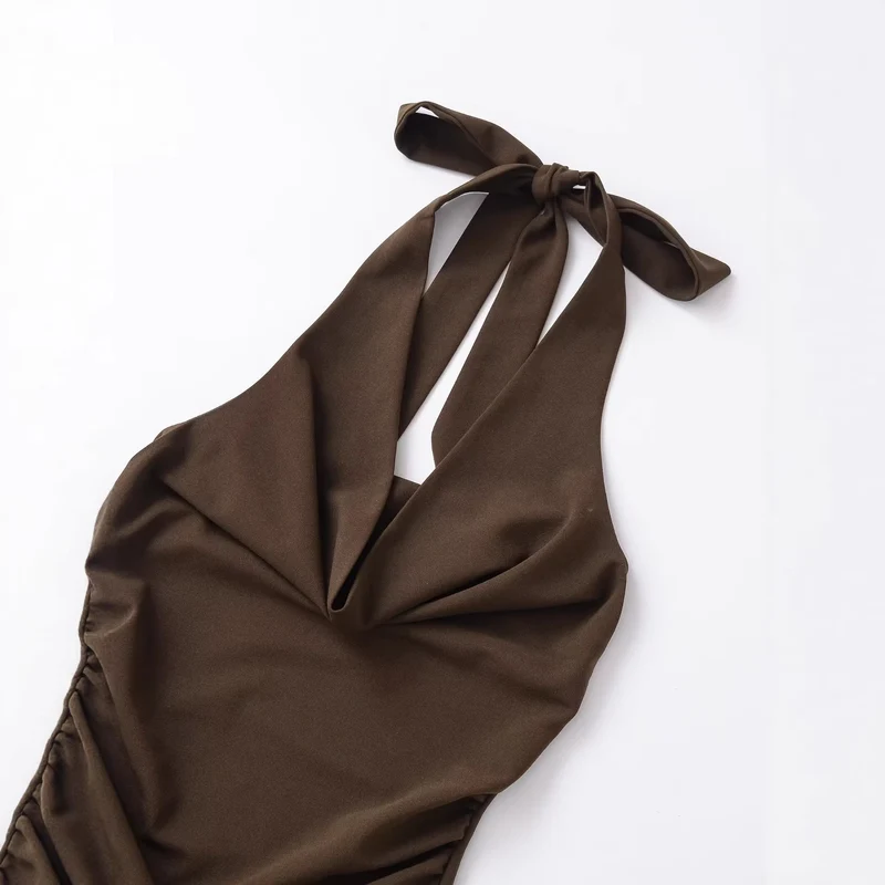 Damen Midikleid mit Neckholder, Wasserfall‑Cowl‑Ausschnitt und seitlicher Raffung Drune