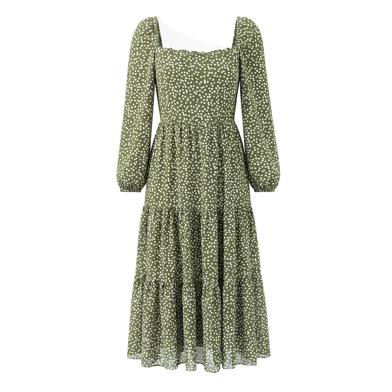 Damen Midikleid im Stufen-Design mit quadratischem Ausschnitt und Puffärmeln Drune