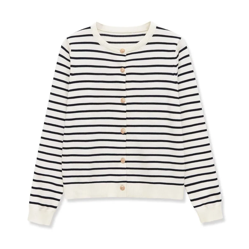 Damen Maritimer Feinstrick-Cardigan mit Zierknopfleiste und Rundhalsausschnitt Drune