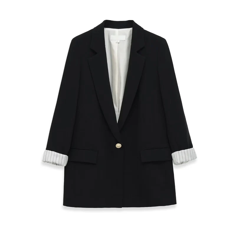 Damen Longline-Blazer mit aufgesetzten Pattentaschen und umgeschlagenen Ärmelaufschlägen Drune