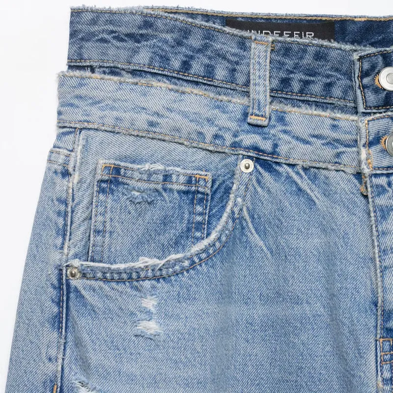 Damen Locker-sitzende Distressed Denim-Jeans mit weitem Cropped-Bein Drune