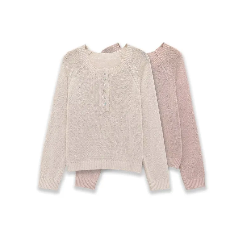 Damen Leichter Feinstrick-Pullover mit Henley-Knopfleiste Drune