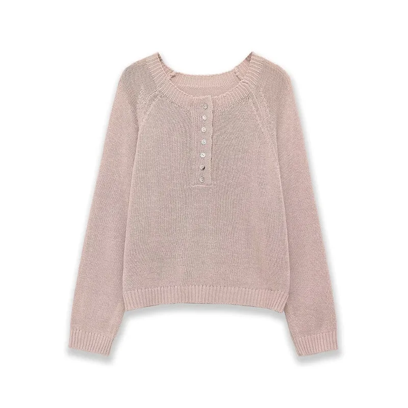 Damen Leichter Feinstrick-Pullover mit Henley-Knopfleiste Drune