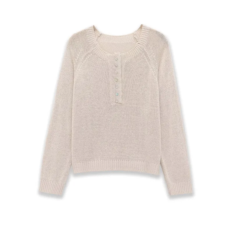 Damen Leichter Feinstrick-Pullover mit Henley-Knopfleiste Drune