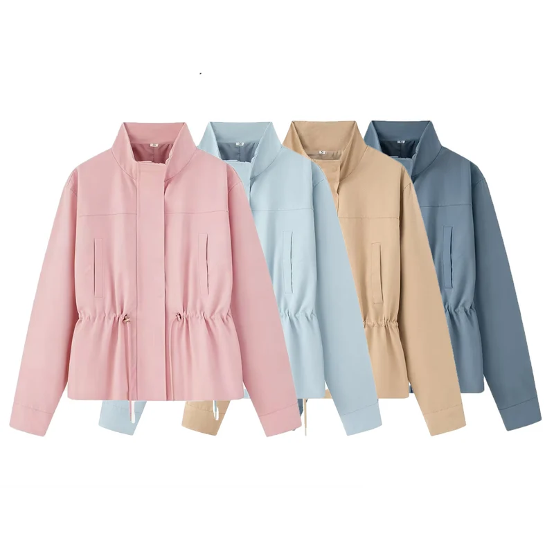 Damen Leichte Wind- und Regenjacke mit Tunnelzug-Taille und Stehkragen Drune