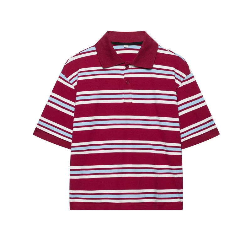 Damen Lässiges Langarm-Poloshirt mit Streifenmuster und Rippbündchen Drune