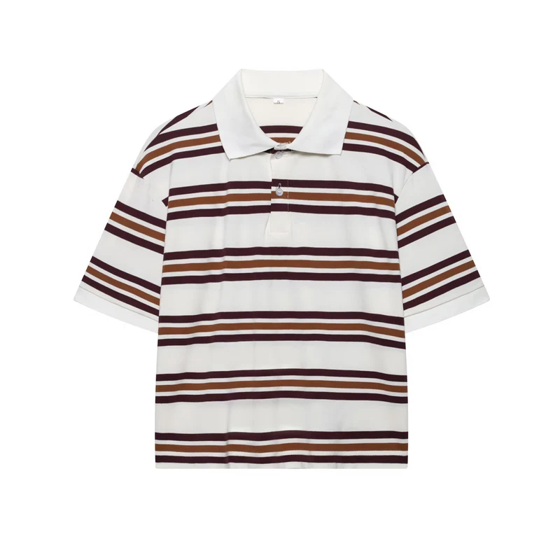 Damen Lässiges Langarm-Poloshirt mit Streifenmuster und Rippbündchen Drune