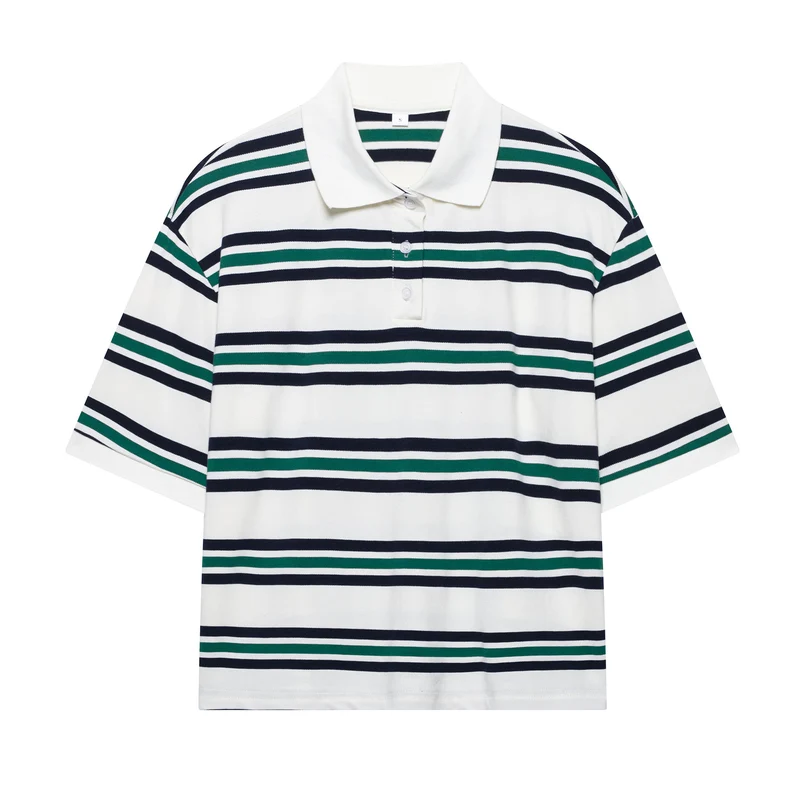 Damen Lässiges Langarm-Poloshirt mit Streifenmuster und Rippbündchen Drune