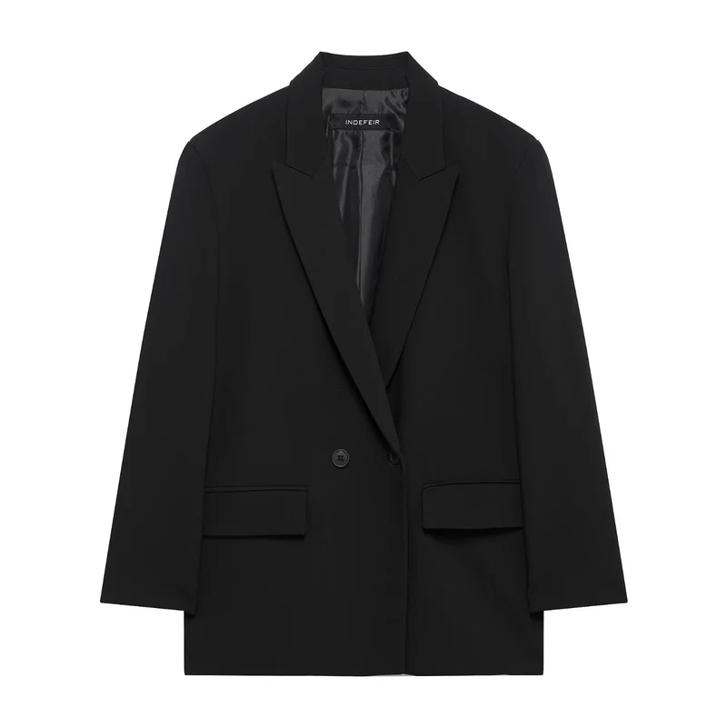 Damen Langer Zweireihiger Blazer-Mantel mit Oversize-Schnitt und Pattentaschen Drune