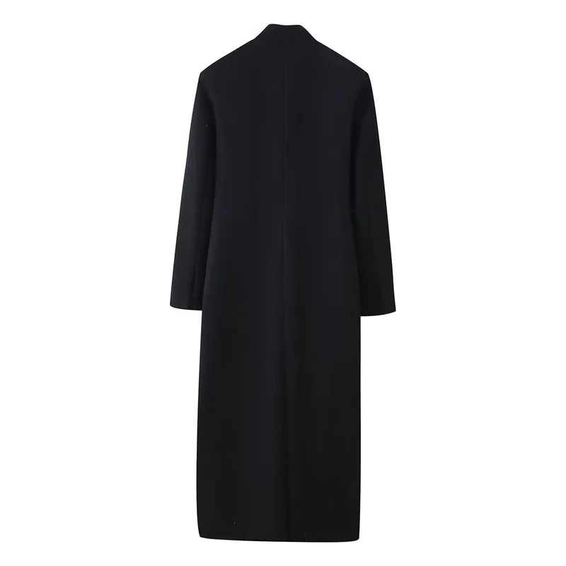 Damen Langer minimalistischer Mantel mit verdeckter Knopfleiste und aufgesetzten Taschen Drune