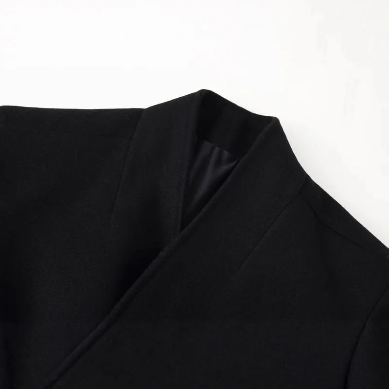 Damen Langer minimalistischer Mantel mit verdeckter Knopfleiste und aufgesetzten Taschen Drune