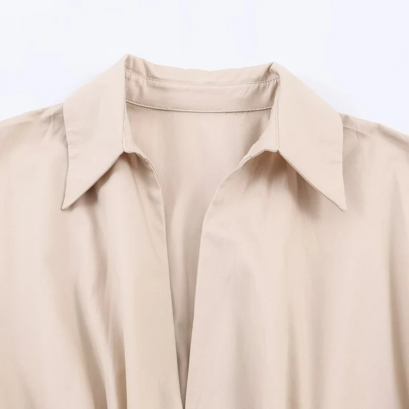 Damen Langärmeliges Hemdblusenkleid mit weitem Faltenrock und Taillengürtel Drune