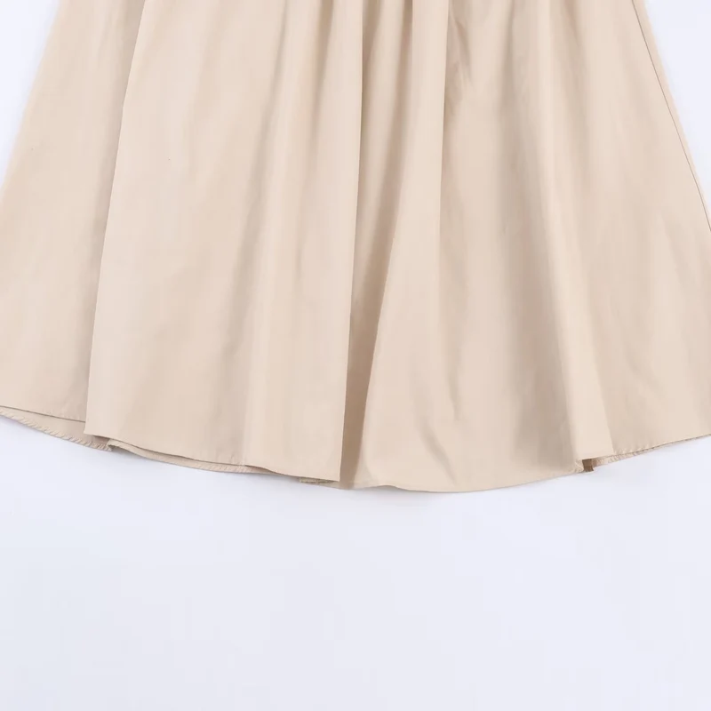 Damen Langärmeliges Hemdblusenkleid mit weitem Faltenrock und Taillengürtel Drune