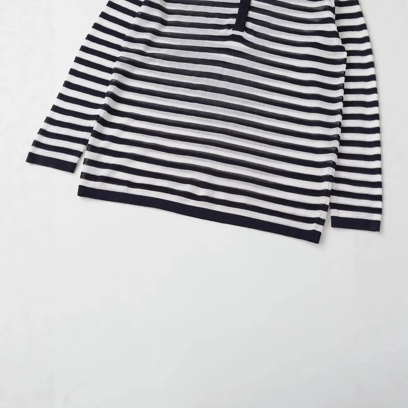 Damen Langarm-Shirt mit Knopfleiste und maritimen Streifen Drune
