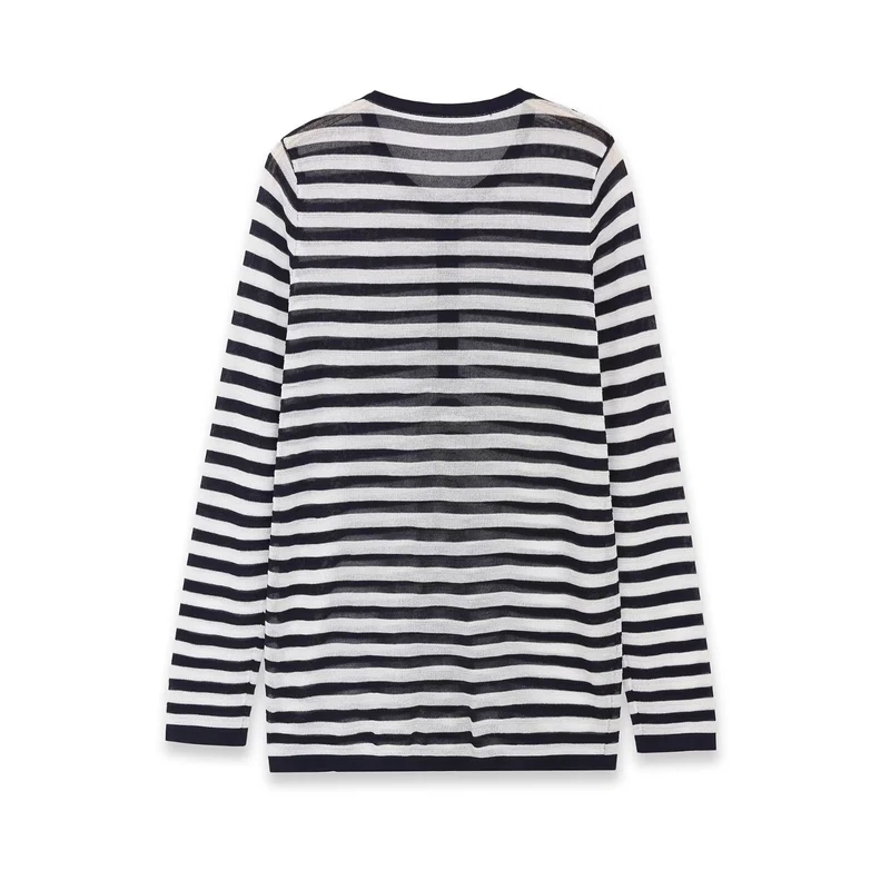 Damen Langarm-Shirt mit Knopfleiste und maritimen Streifen Drune