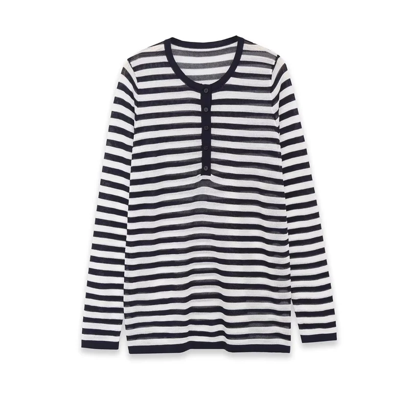Damen Langarm-Shirt mit Knopfleiste und maritimen Streifen Drune