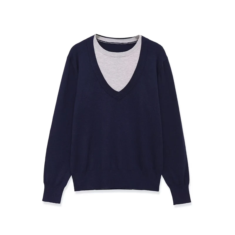 Damen Lagenpullover mit tiefem V-Ausschnitt und integriertem Rundhals-Inlay Drune