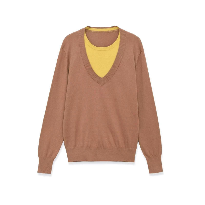 Damen Lagenpullover mit tiefem V-Ausschnitt und integriertem Rundhals-Inlay Drune