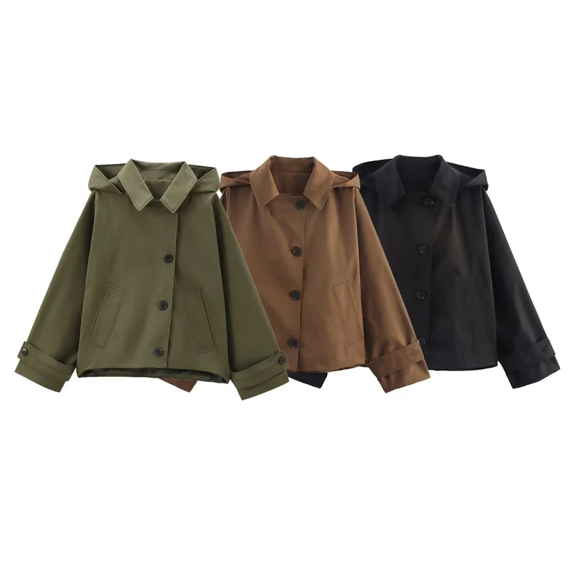 Damen Kurzjacke mit übergroßer Kapuze, kastiger Silhouette und Umschlagmanschetten Drune