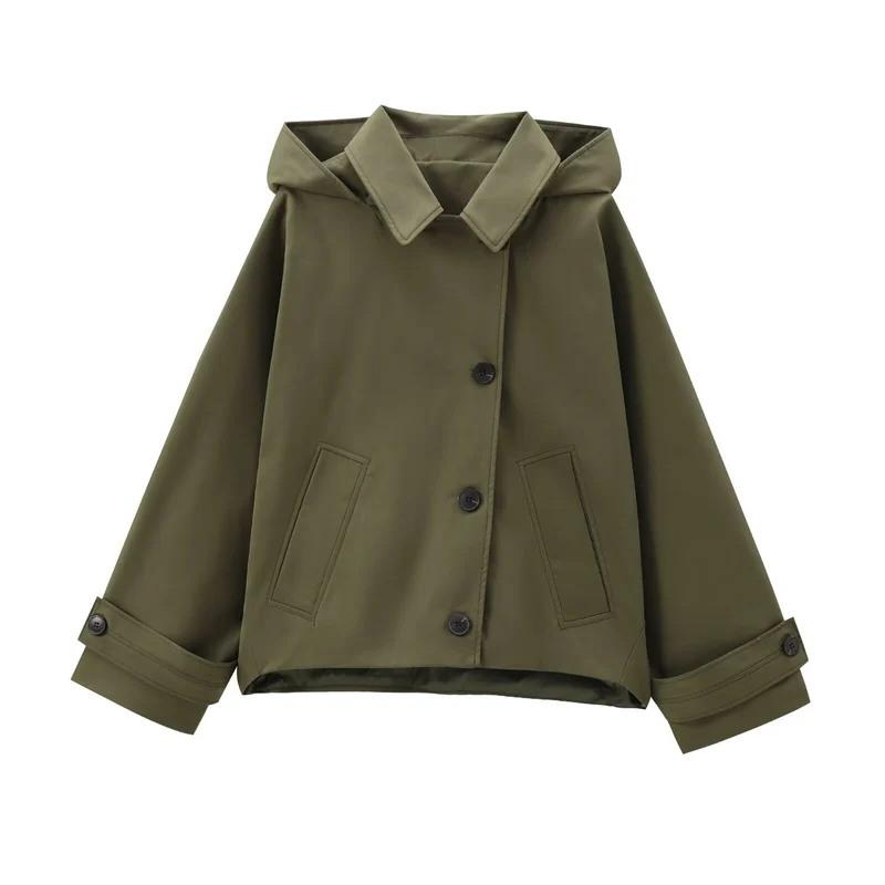 Damen Kurzjacke mit übergroßer Kapuze, kastiger Silhouette und Umschlagmanschetten Drune