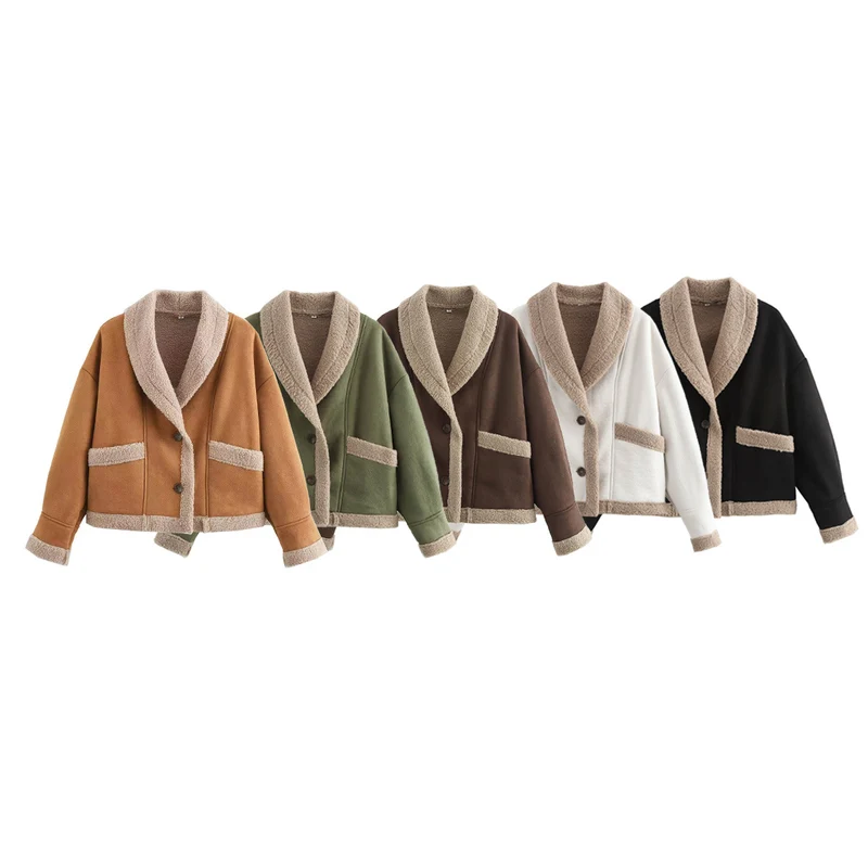 Damen Kurzjacke mit Teddy-Futter, Schalkragen und Oversize-Schnitt Drune