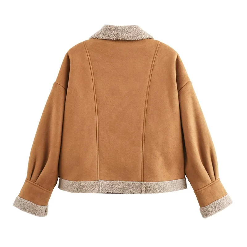 Damen Kurzjacke mit Teddy-Futter, Schalkragen und Oversize-Schnitt Drune