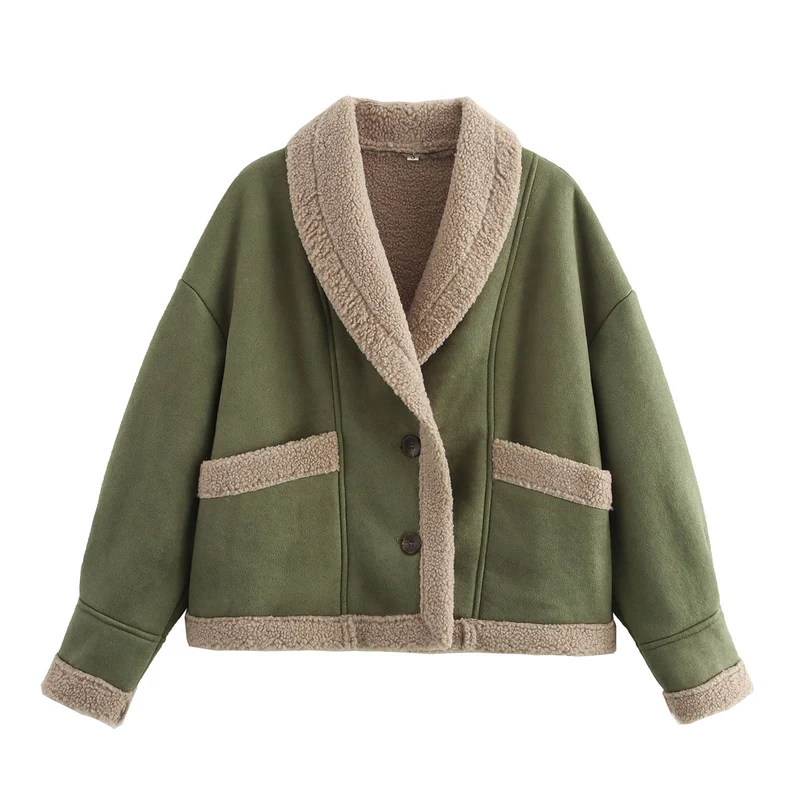 Damen Kurzjacke mit Teddy-Futter, Schalkragen und Oversize-Schnitt Drune