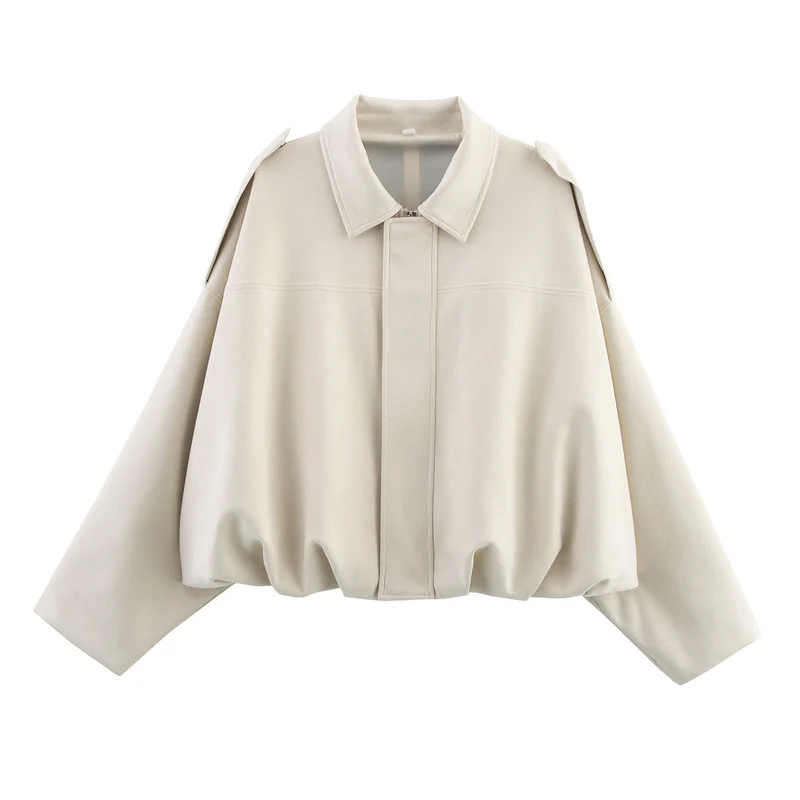 Damen Kurzjacke im Oversize-Cape‑Stil mit Ballonbund und Schulterklappen Drune