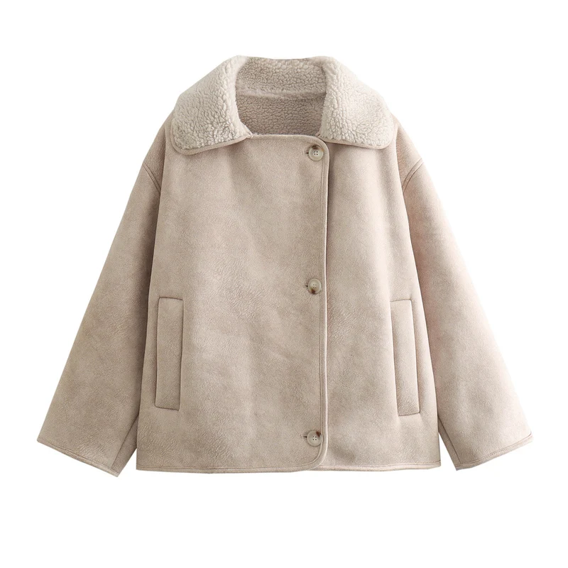 Damen Kurzjacke im Lammfell‑Look mit Teddy‑Kragen und Boxy‑Silhouette Drune