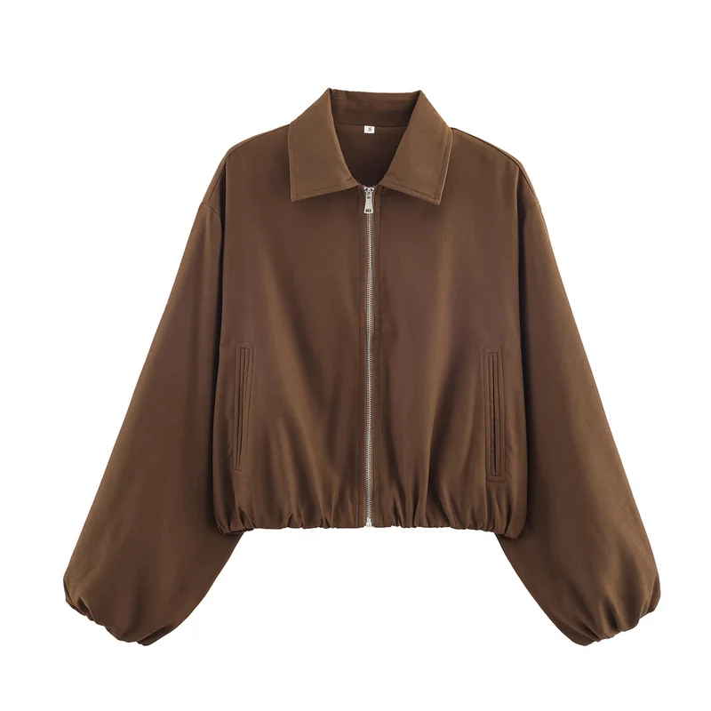 Damen Kurzjacke im Harrington‑Stil mit Polka‑Dot‑Muster, Ballonärmeln und elastischem Saum Drune