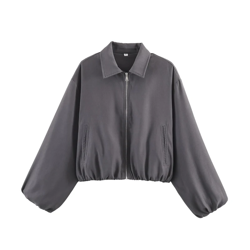 Damen Kurzjacke im Harrington‑Stil mit Polka‑Dot‑Muster, Ballonärmeln und elastischem Saum Drune